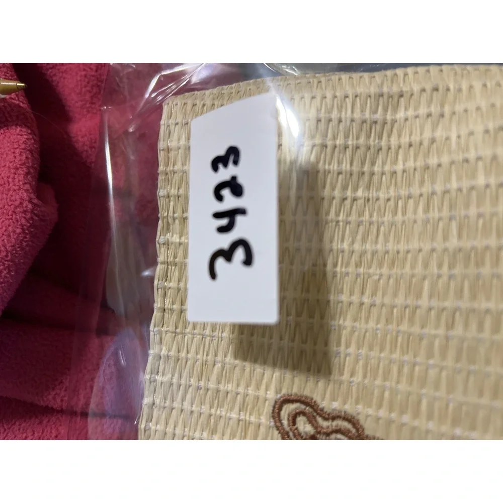 Woven Straw Bucket Bag Butterfly Embroidery Brown Faux‎ Leather Strap